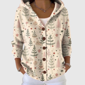 Chaqueta de punto con capucha estampada, botones frontales y bolsillos laterales
