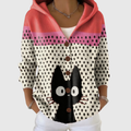 Chaqueta de punto con capucha, estampado de lunares y panel coral, botones