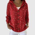 Chaqueta de punto con capucha roja, botones delanteros y manga larga