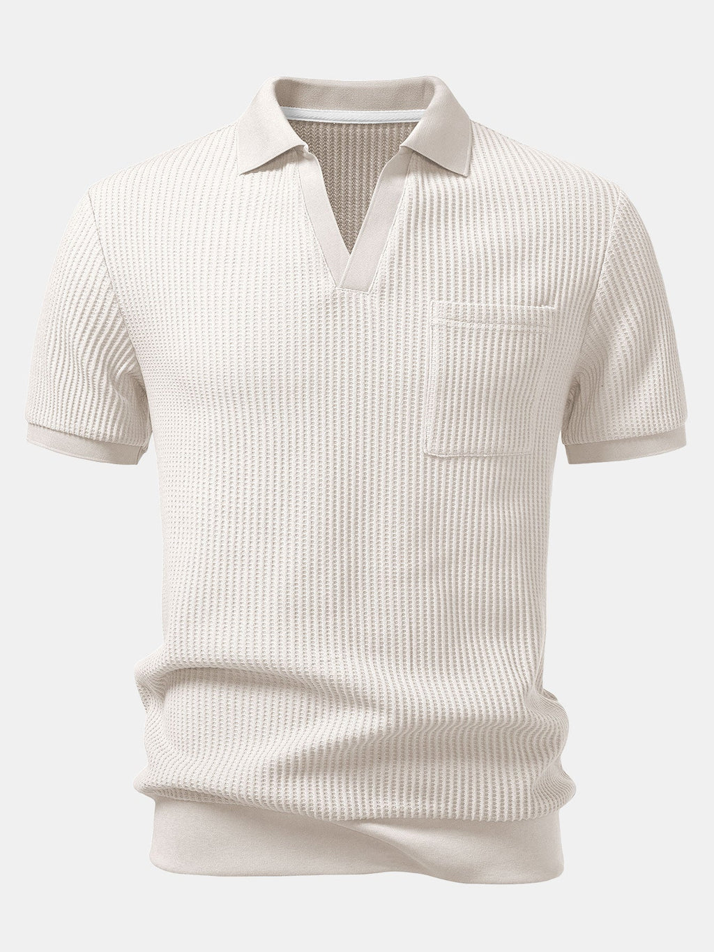 Polo de punto con cuello y bolsillo en color beige, manga corta