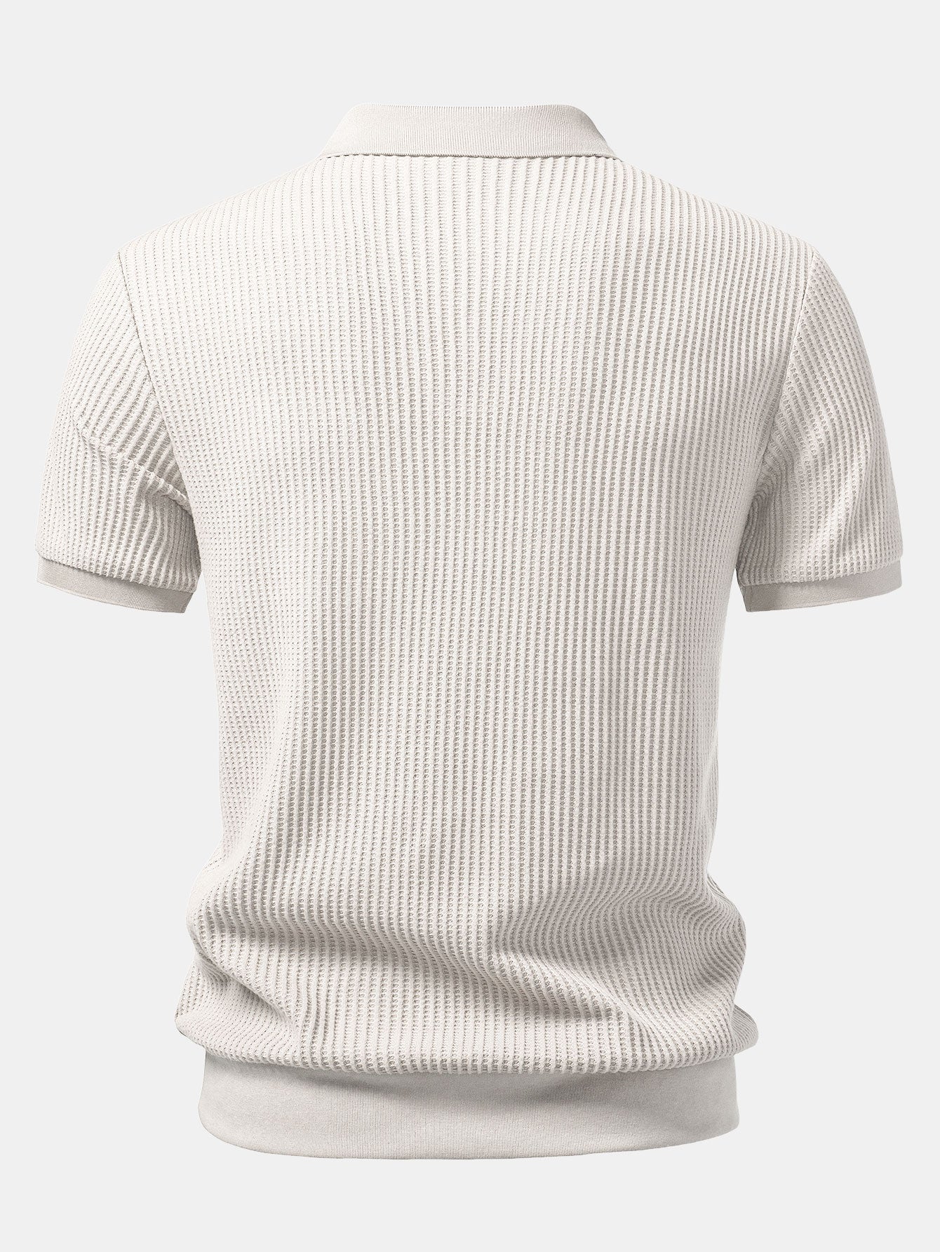 Polo de punto en color beige, vista trasera con cuello