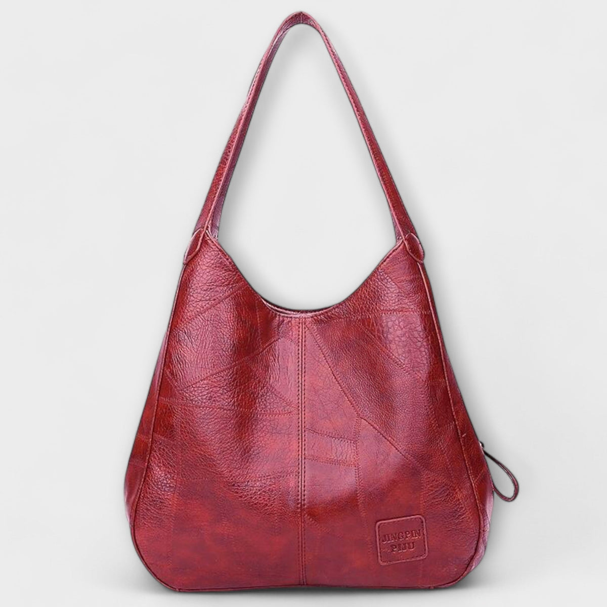 Bolso hobo de piel rojo con asas largas y pequeño bolsillo frontal con cierre