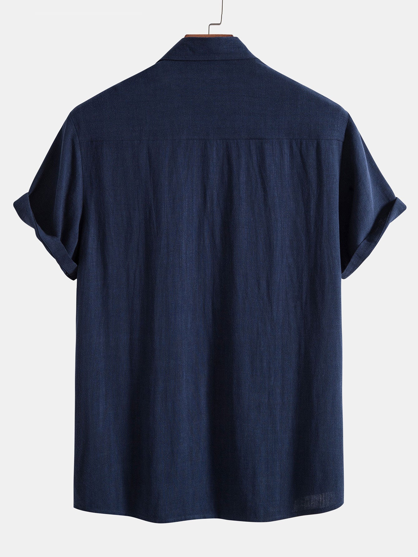 Camisa Riviera azul marino de manga corta, vista trasera con tapeta de botones