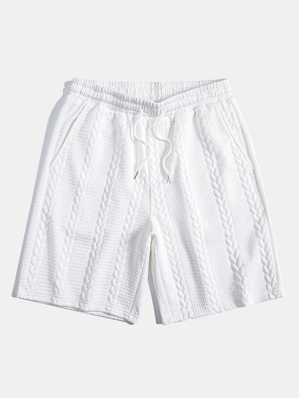 Pantalón corto Capri blanco con cintura elástica y cordón, tejido con relieve