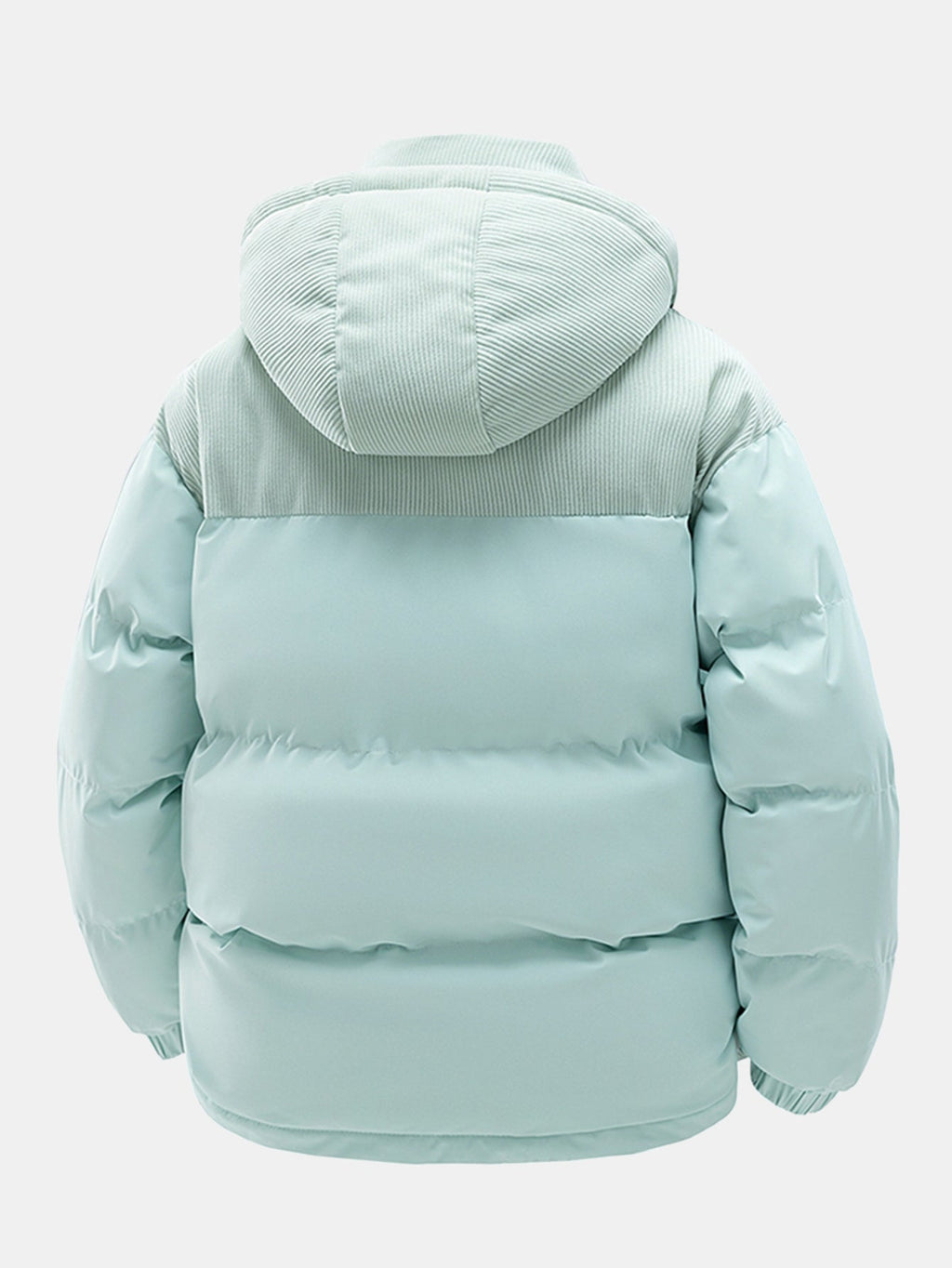Chaqueta acolchada verde menta con capucha y paneles acolchados en la espalda