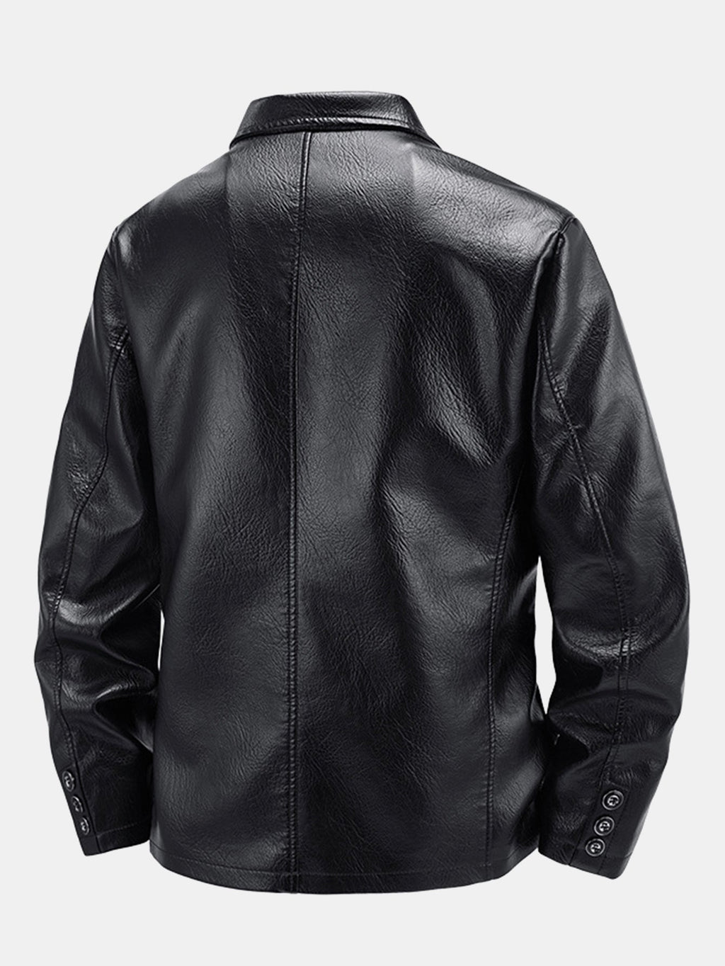Blazer de efecto piel negro, parte trasera con costuras y cuello con solapa