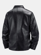 Blazer de efecto piel negro, parte trasera con costuras y cuello con solapa