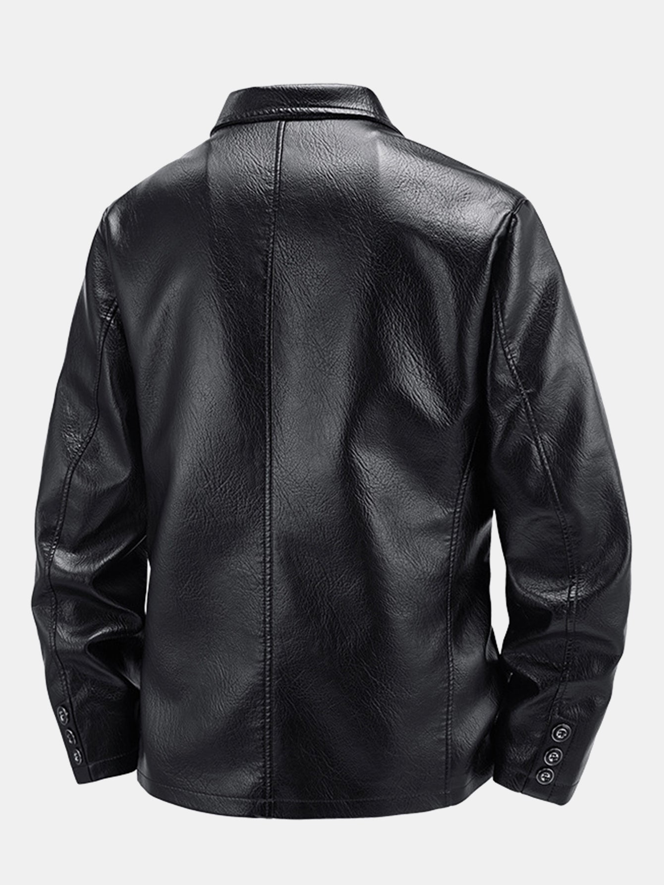 Blazer de efecto piel negro, parte trasera con costuras y cuello con solapa