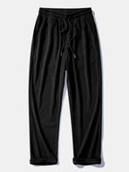 Pantalón recto de pana Terra negro, cordón en la cintura y puños en el bajo