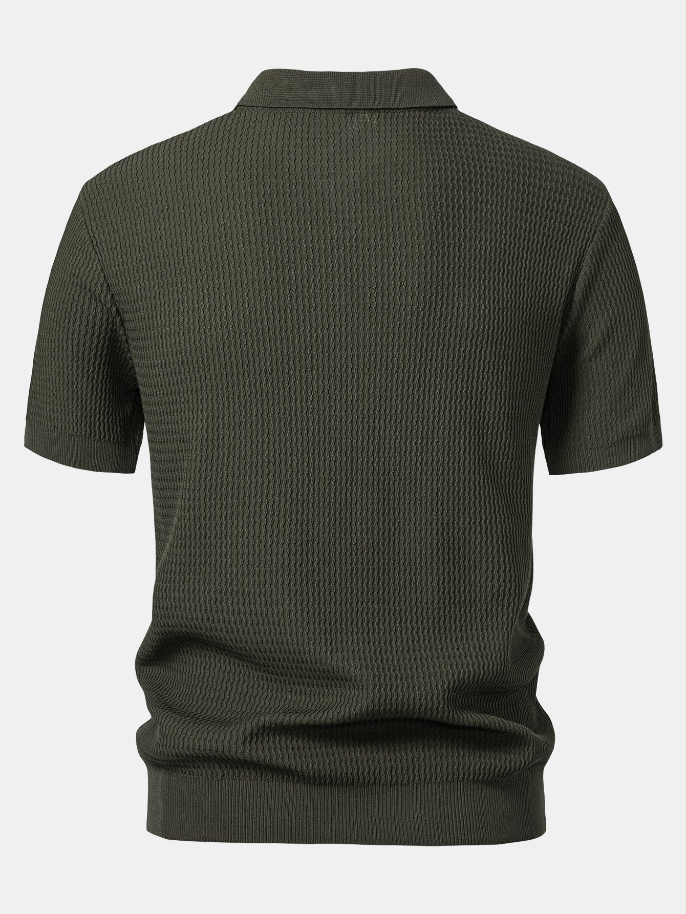 Polo Portofino verde oscuro de manga corta, vista trasera con bajo y puños acanalados