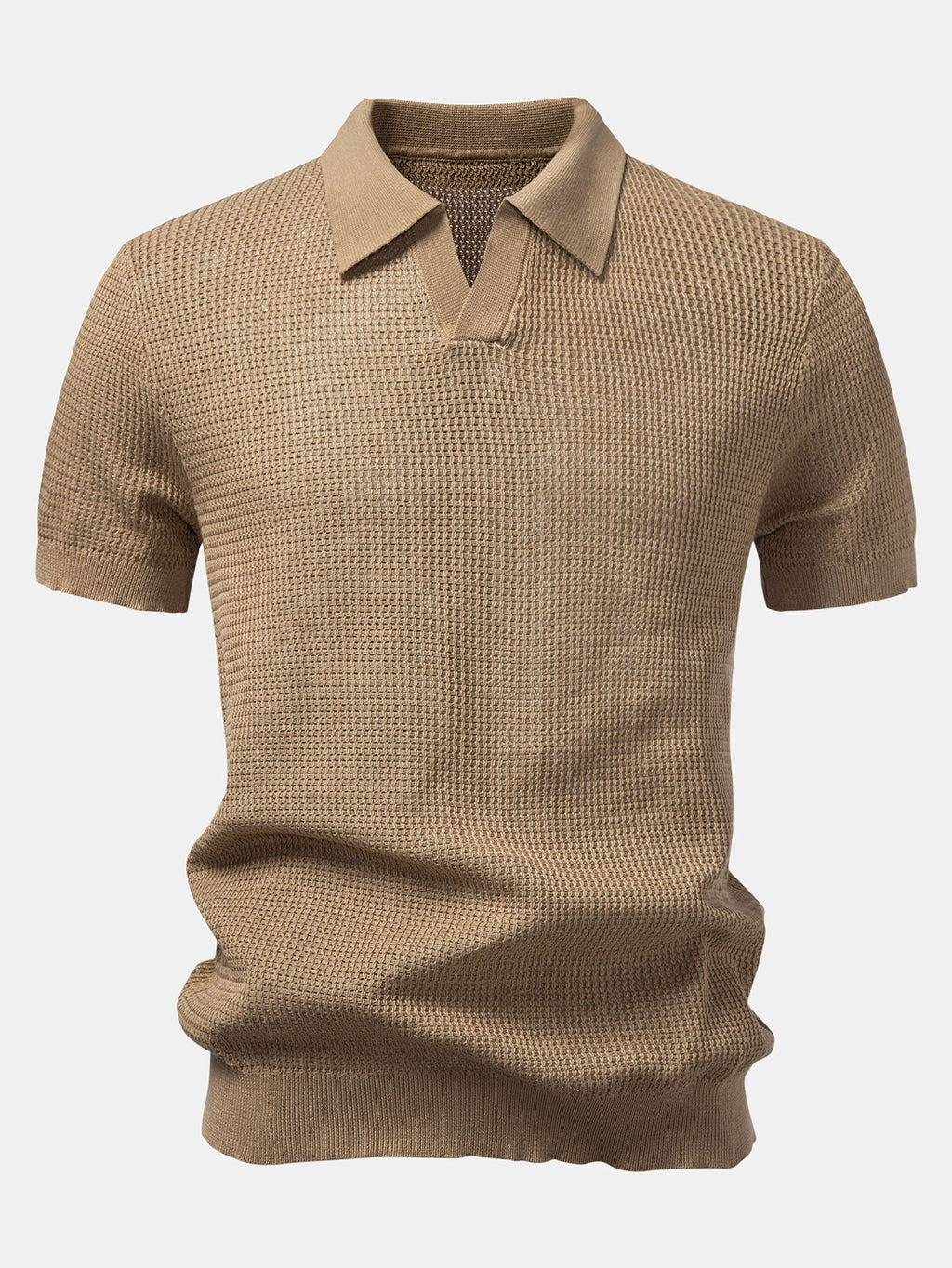 Polo Amalfi de punto color beige con cuello y tapeta lisa