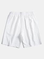 Pantalón corto Capri blanco con cintura elástica, cordón y textura en relieve
