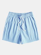 Pantalones cortos de algodón con cintura elástica y cordón, azul claro