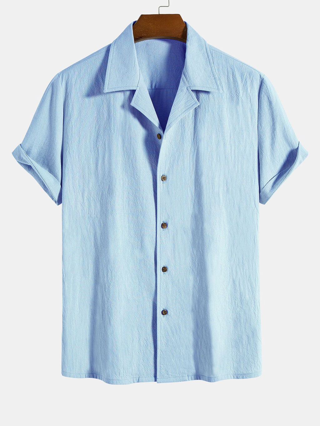 Conjunto de camisa de algodón con botones y pantalones cortos, azul claro