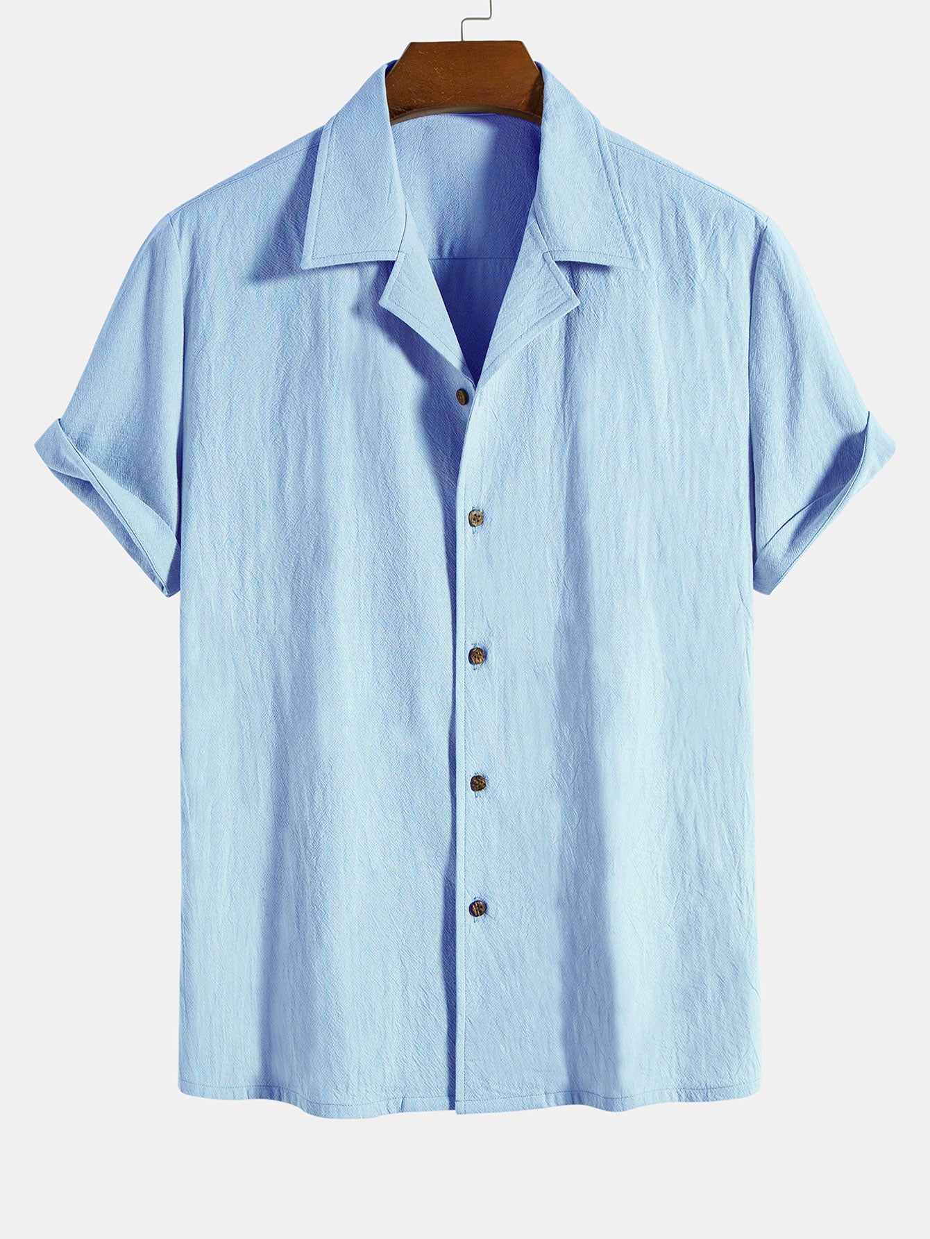 Conjunto de camisa de algodón con botones y pantalones cortos, azul claro