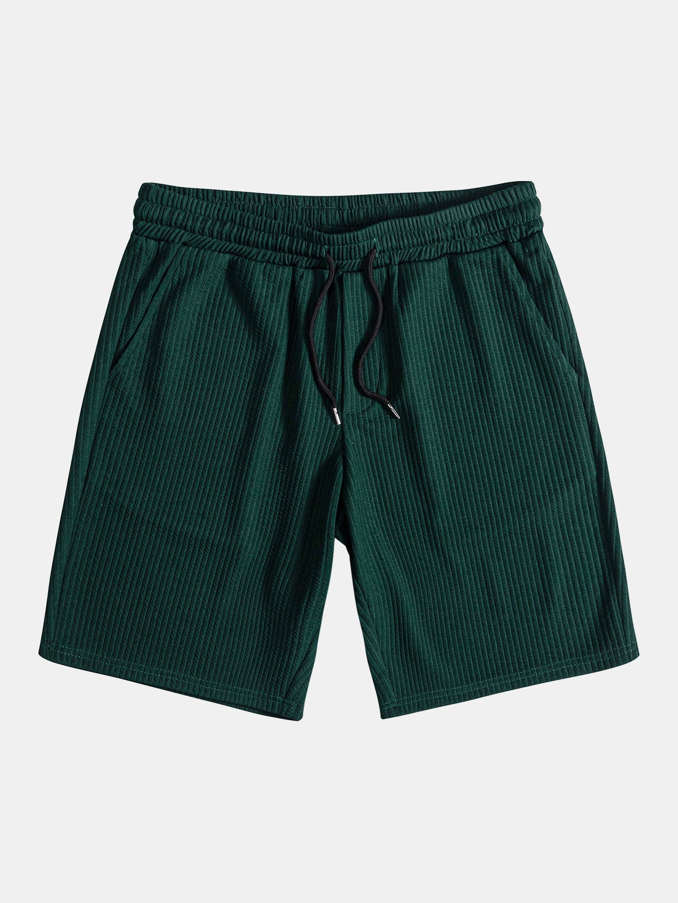 Pantalón corto verde oscuro con cintura elástica y cordón ajustable