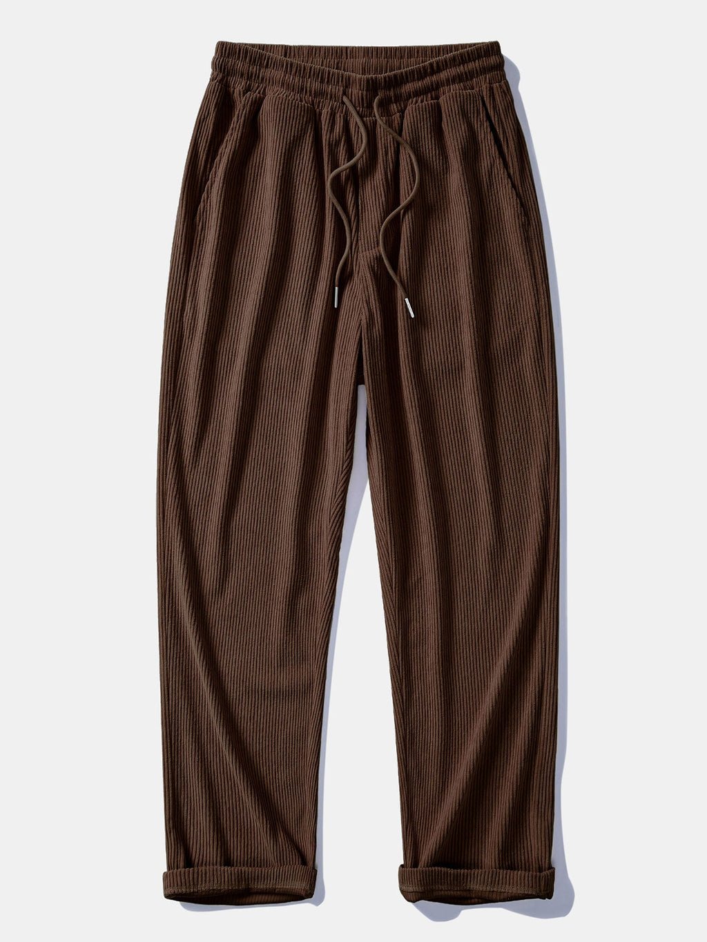 Pantalón recto de pana Terra marrón oscuro, cintura elástica y cordón