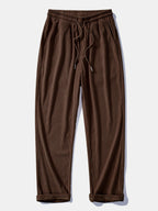 Pantalón recto de pana Terra marrón oscuro, cintura elástica y cordón