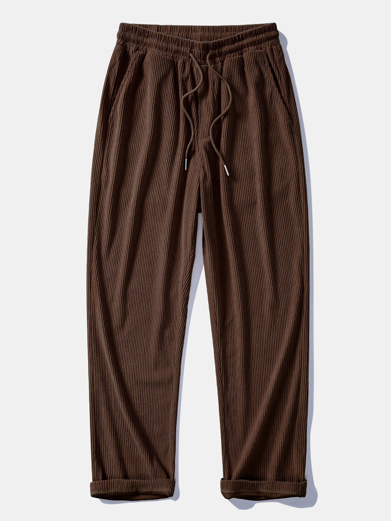 Pantalón recto de pana Terra marrón oscuro, cintura elástica y cordón
