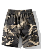 Pantalón corto de camuflaje con cintura elástica y bolsillo lateral con solapa