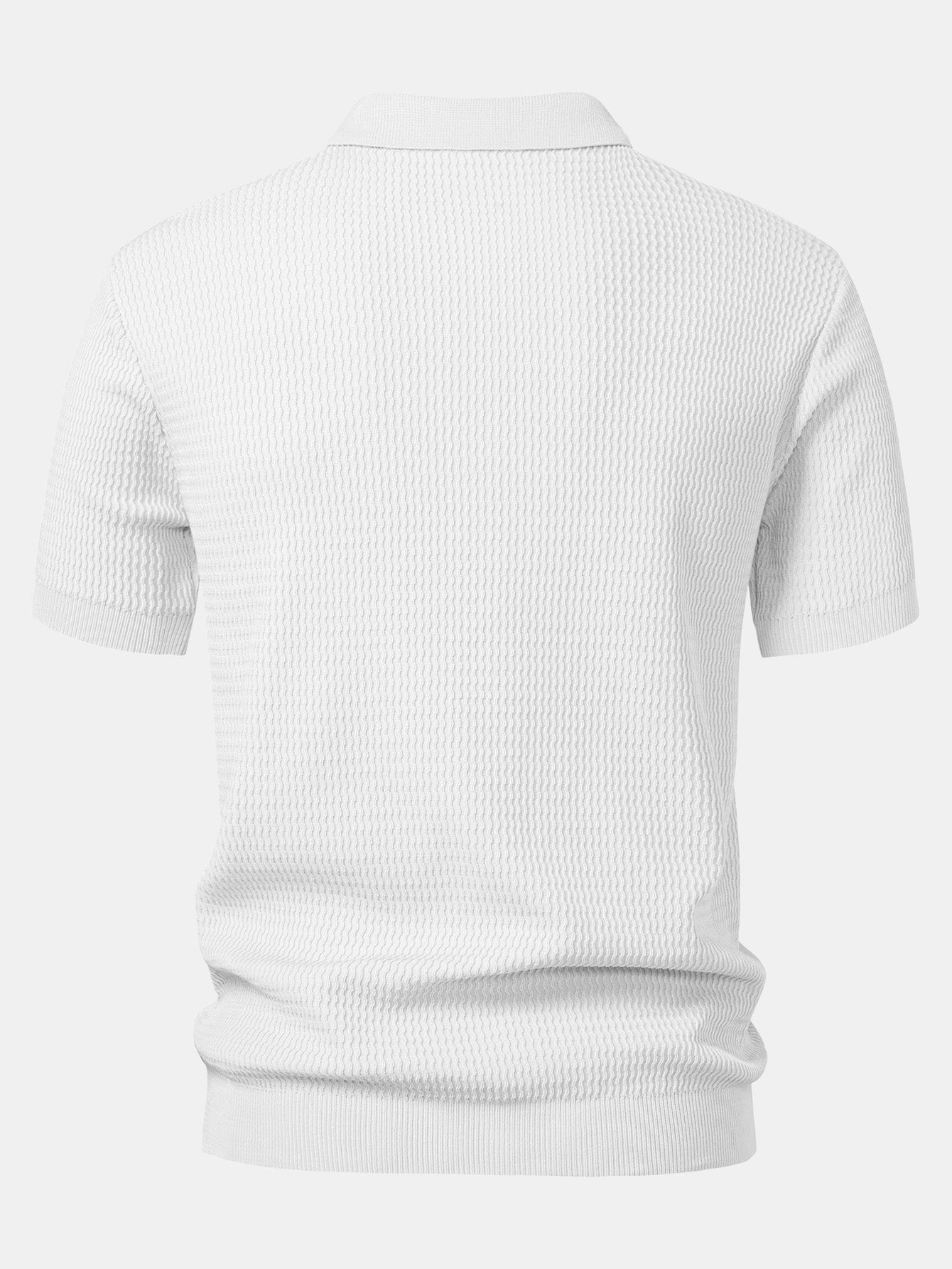 Polo Portofino blanco de manga corta, vista trasera con bajo y puños acanalados
