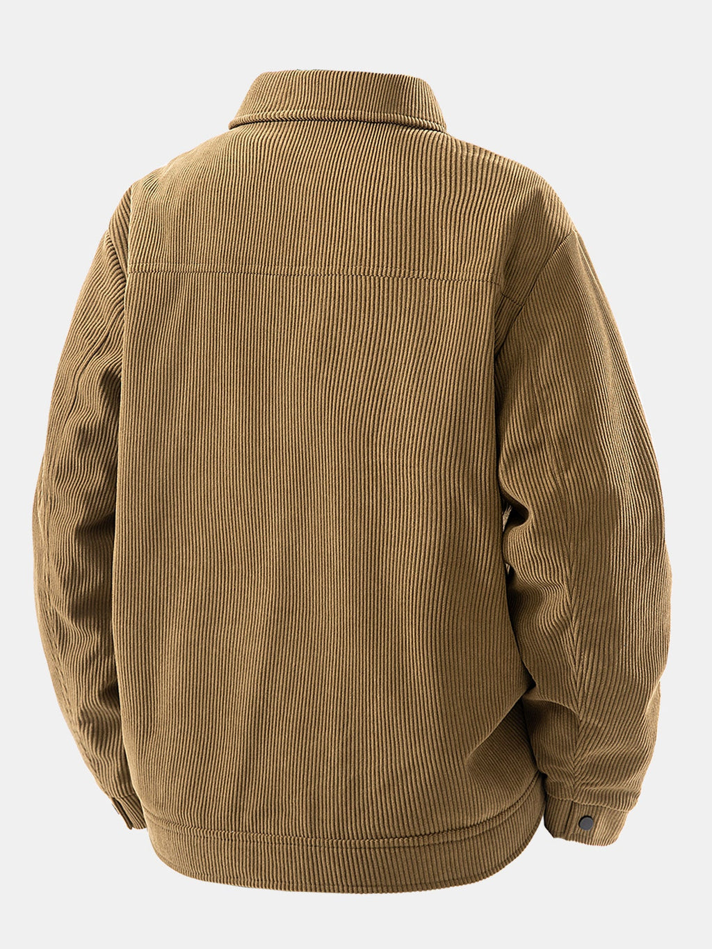 Chaqueta de pana Teddy color camel, vista trasera, cuello y botones a presión