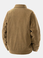 Chaqueta de pana Teddy color camel, vista trasera, cuello y botones a presión