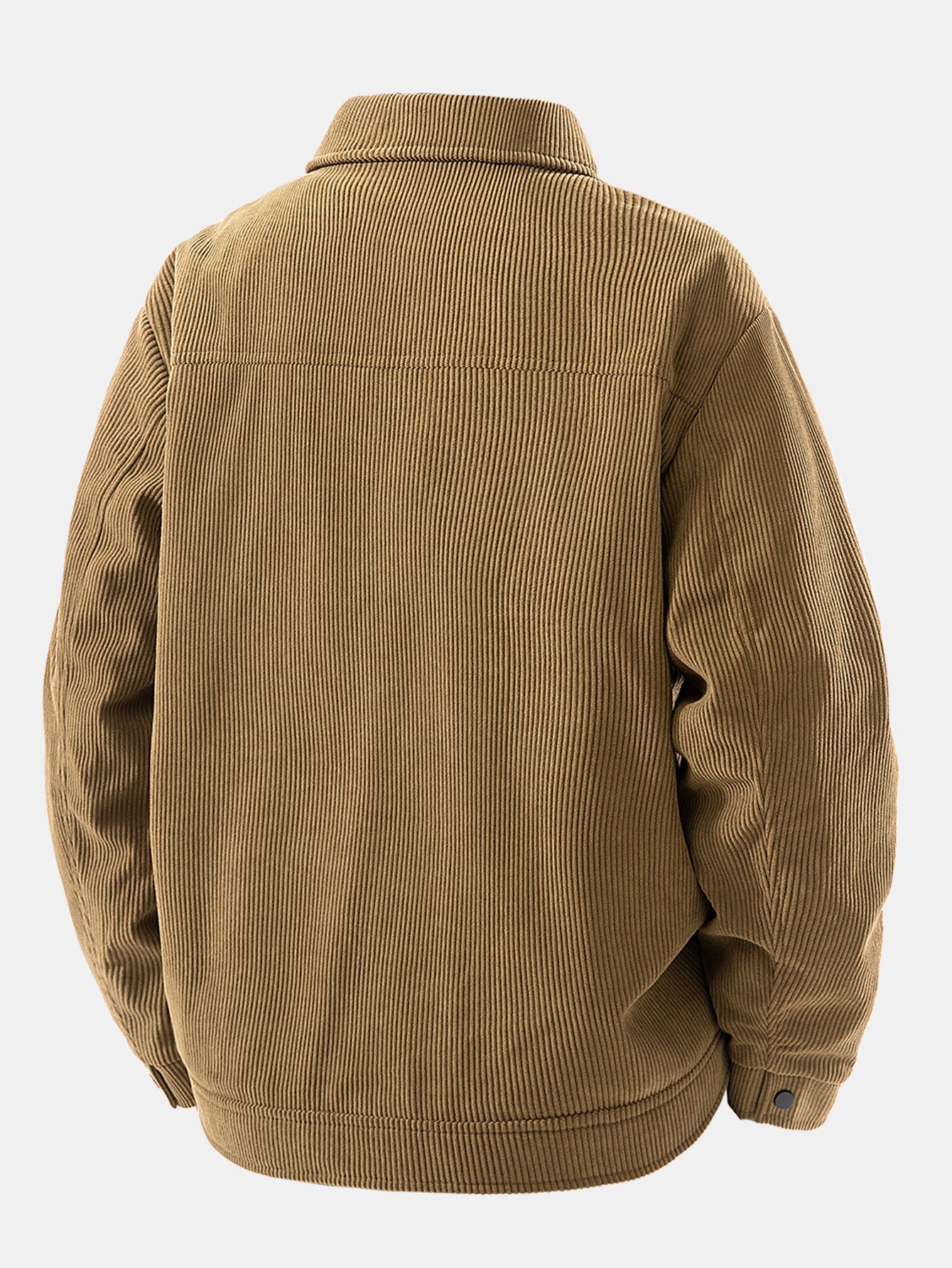 Chaqueta de pana Teddy color camel, vista trasera, cuello y botones a presión