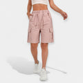 Shorts cargo de verano rosa, cintura elástica con cordón y bolsillos laterales con solapa