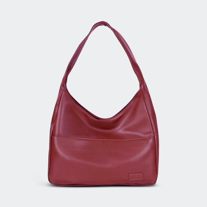 Bolso maxi de hombro rojo con bolsillo frontal y asa superior