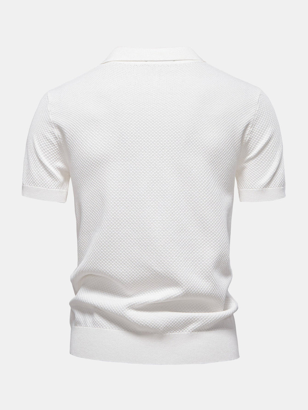 Polo de manga corta blanco, vista trasera con tejido microtexturizado