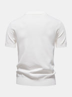 Polo de manga corta blanco, vista trasera con tejido microtexturizado