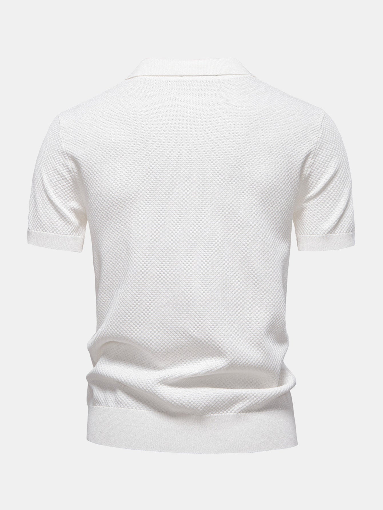 Polo de manga corta blanco, vista trasera con tejido microtexturizado