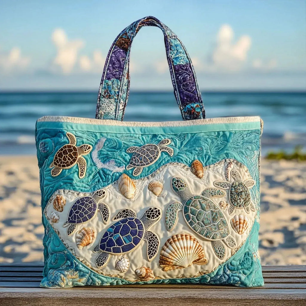 Bolso Kate turquesa con estampado de tortugas marinas y asas largas de tela