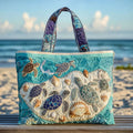 Bolso Kate turquesa con estampado de tortugas marinas y asas largas de tela