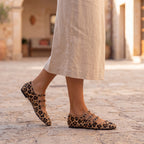 Bailarinas estampadas leopardo con tiras y suela plana