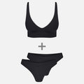 Conjunto de sujetador y 2 tangas sin costuras, negro, diseño sin costuras