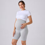 Leggings premamá de pierna corta gris claro, cintura ancha