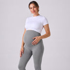 Leggings de embarazo gris medio, cintura alta elástica y ajuste ceñido
