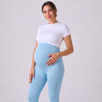 Leggings de embarazo azul claro, cintura alta elástica y corte ajustado