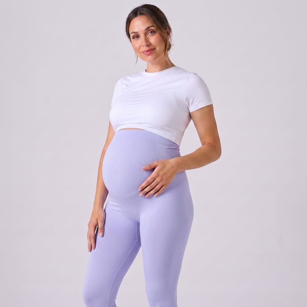 Leggings de embarazo lila, cintura alta elástica y tejido suave ceñido
