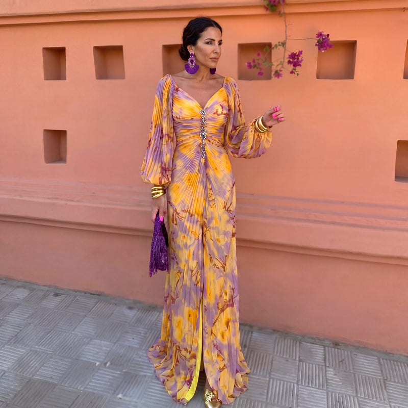 Gregoria | Vestido Largo Floral con Escote Profundo
