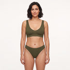 Conjunto de sujetador y 2 tangas sin costuras, verde oliva, tirantes del sujetador