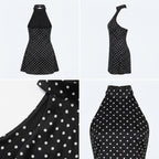 Vestido capri de lunares negro, sin mangas y escote alto