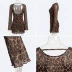 Vestido Salvaje de Selene en estampado leopardo, manga larga y bajo con volantes