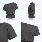 Top de hombro caído con frunce en la cintura, color gris carbón, manga corta