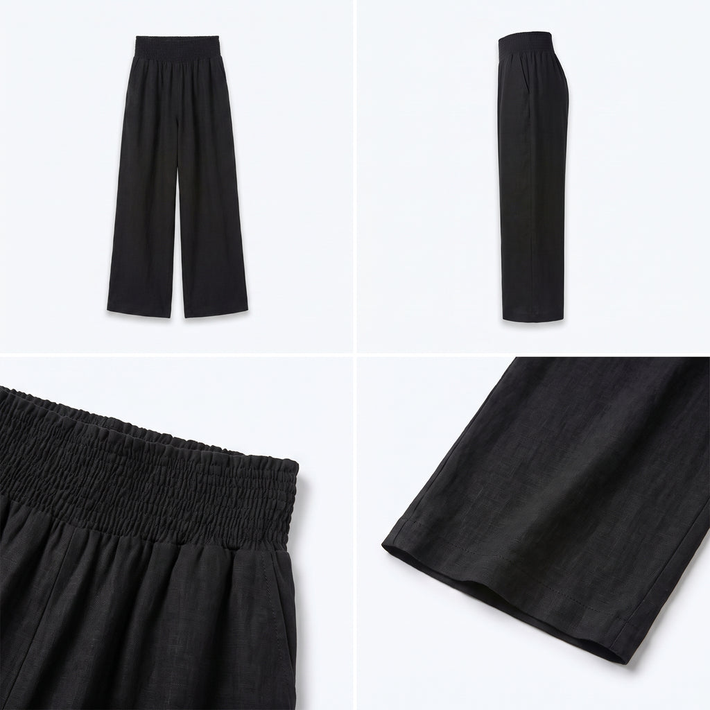 Pantalón fluido negro con cintura elástica y pierna amplia
