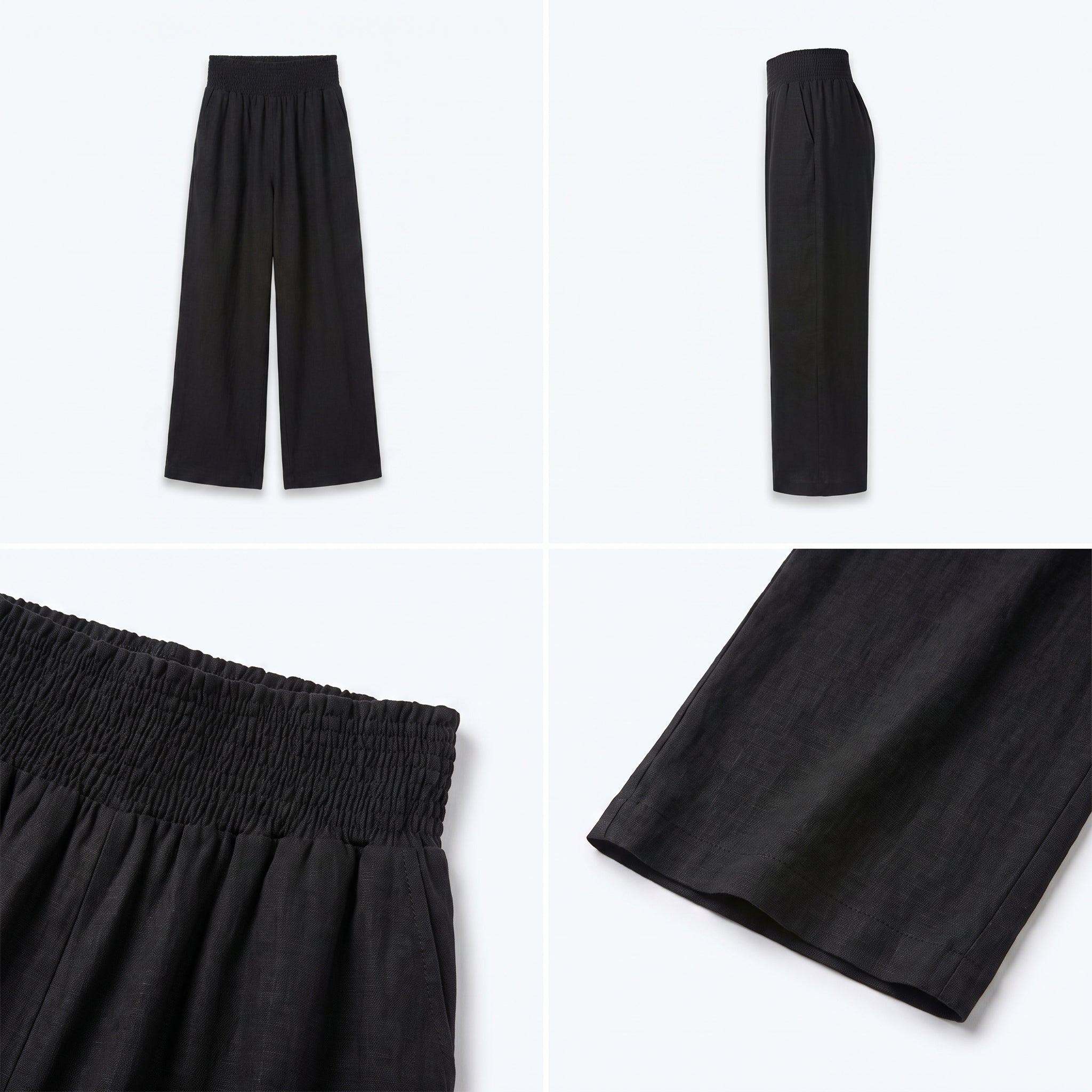 Pantalón fluido negro con cintura elástica y pierna amplia