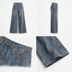 Vaqueros de campana con estampado floral vintage, tiro alto y pierna ancha