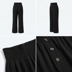 Pantalón de lino natural negro, pierna recta y abertura con botones delanteros